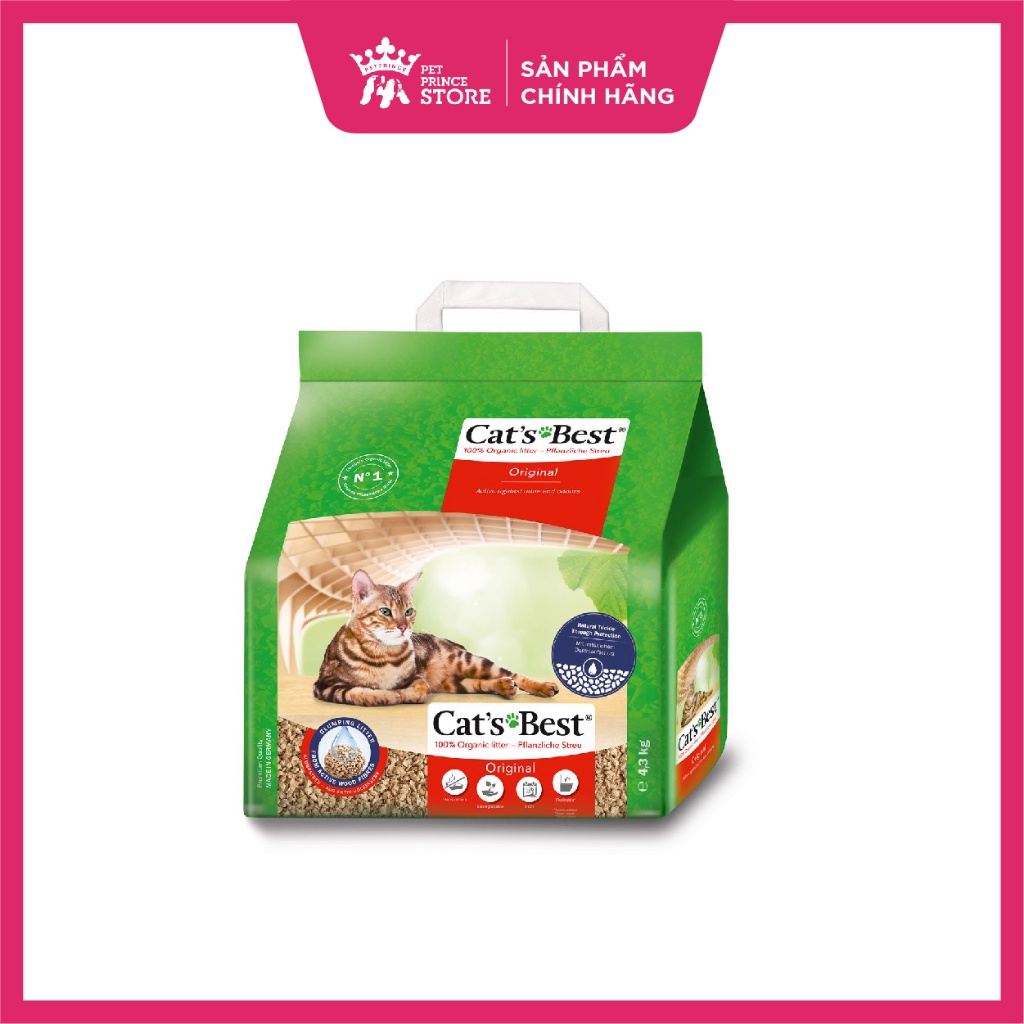Cát gỗ vệ sinh hữu cơ Cat's Best Original | 4.3kg (10L) | Siêu thấm hút, khử mùi | Xả được trong toilet