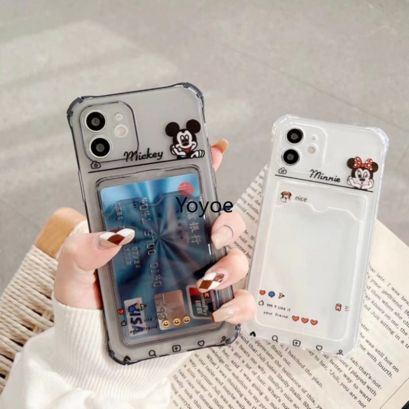 Ốp Điện Thoại Silicon Mềm Trong Suốt Chống Sốc Kèm Ngăn Đựng Thẻ Cho iPhone 14 13 12 11 Pro Max XR X XS Max 7 8 Plus SE