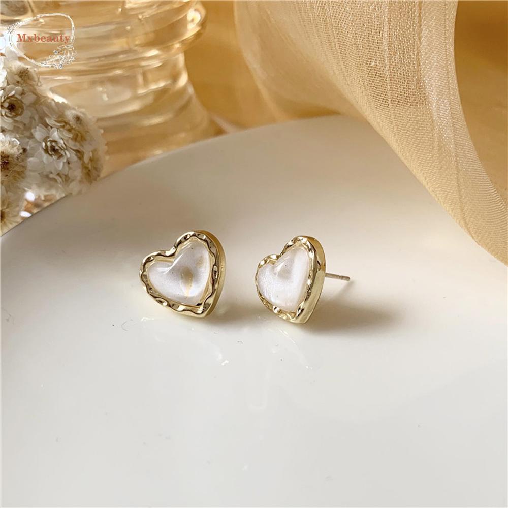 Bông tai kim loại hình trái tim phối cát chảy nhiều màu sắc xinh xắn Mxbeauty