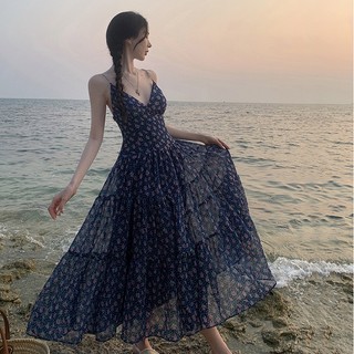 Đầm Hai Dây Cổ Chữ v Họa Tiết Hoa Xinh Xắn Thời Trang Mùa Hè
