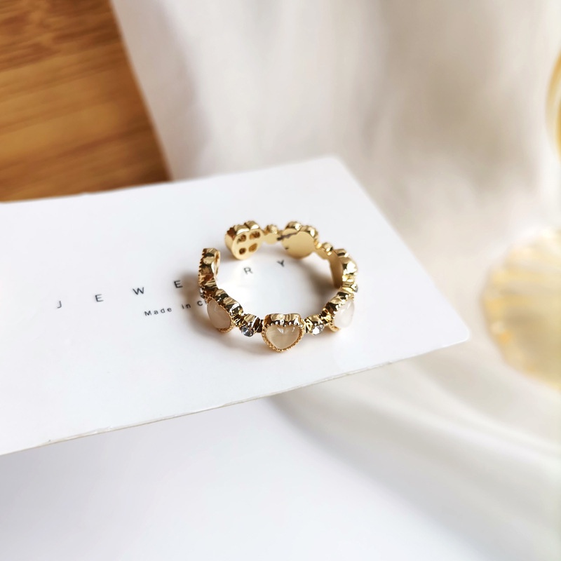 Nhẫn Mắt Mèo Đính Đá Opal Sang Trọng Dễ Phối Đồ