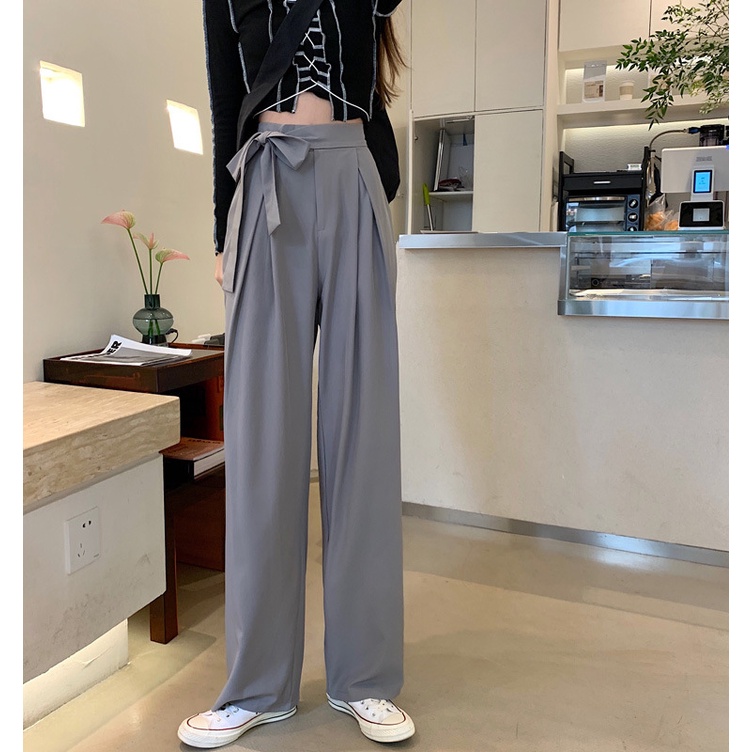 Quần Dài Ống Rộng Lưng Cao Cột Dây Phong Cách Cổ Điển Thời Trang Mùa Thu Cho Nữ