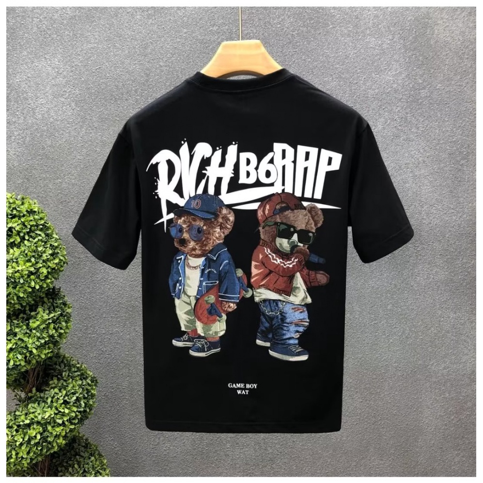 Áo Thun Cotton Ngắn Tay Cổ Tròn In Họa Tiết Hoạt Hình Phong Cách Hàn Quốc Cho Nam Cỡ S-5XL