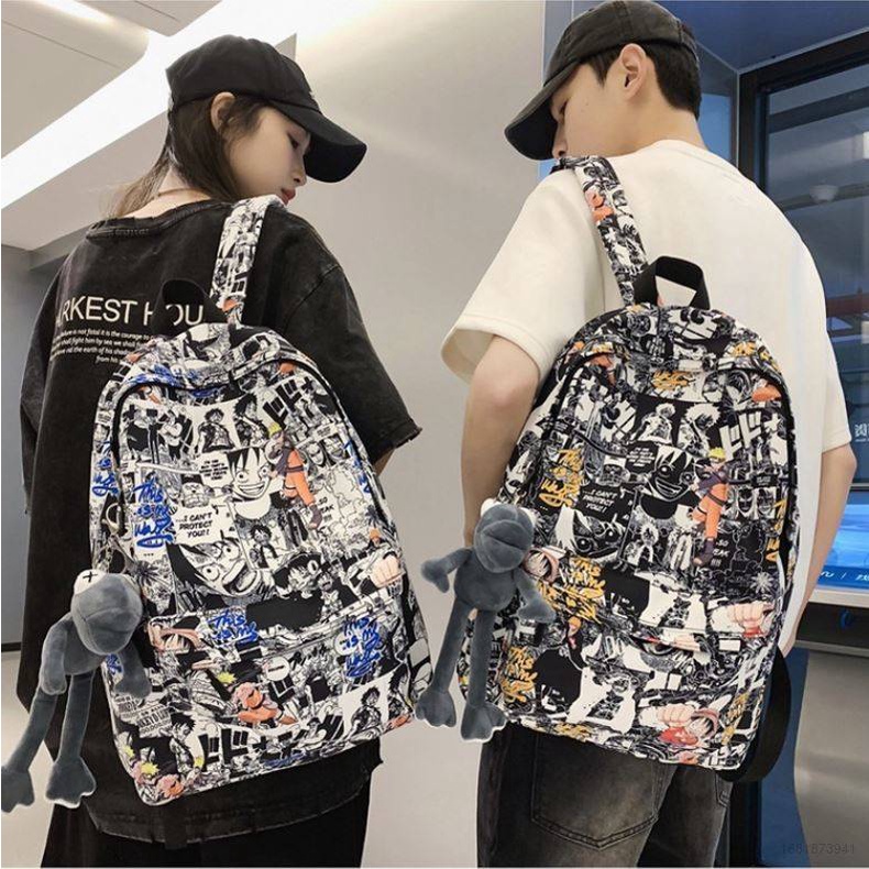 Set 2 Ba Lô Đi Học Thoáng Khí Chống Nước Sức Chứa Lớn In Họa Tiết One Piece Thời Trang Unisex