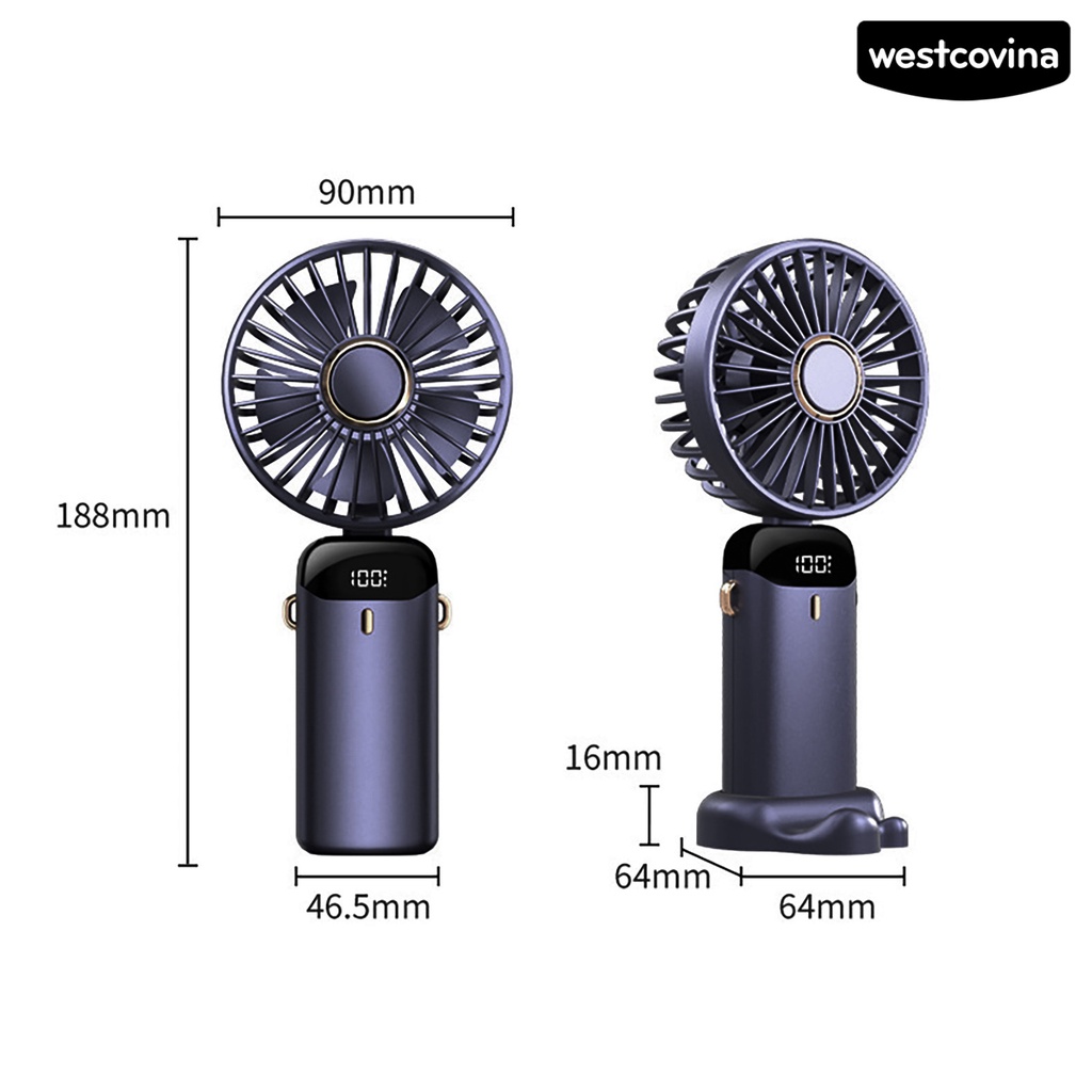 W🅢Quạt Mini Cầm Tay 5 Tốc Độ Gió Làm Mát Không Ồn Màn Hình Kỹ Thuật Số Thời Trang
