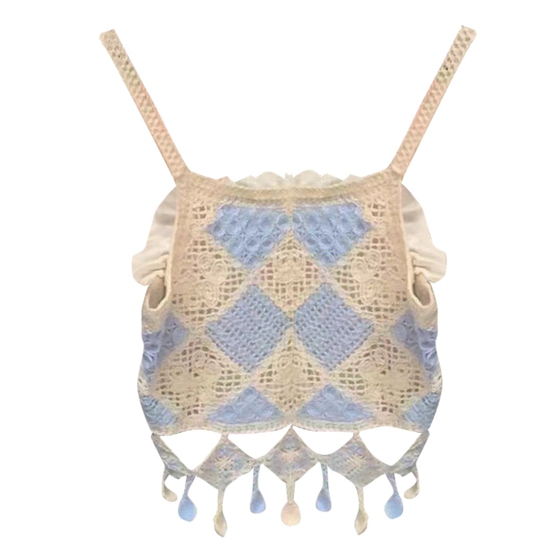 Áo Croptop Hai Dây Dệt Kim Cổ Vuông Thêu Họa Tiết Nhiều Màu Sắc Xinh Xắn Cho Nữ