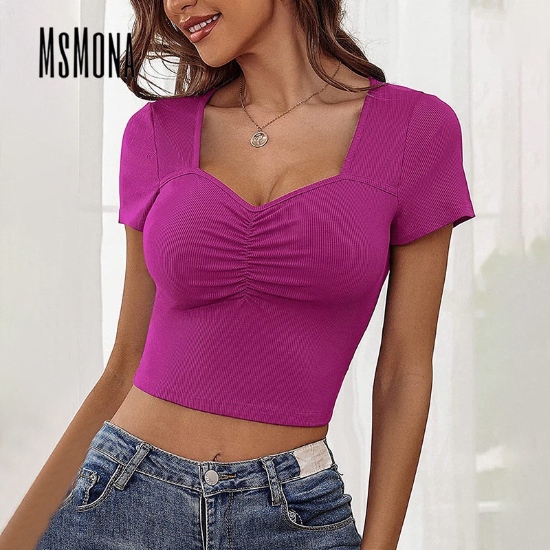 Áo Thun Tay Ngắn Cổ Chữ V Màu Trơn Dáng Ôm Thời Trang 2023 Cho Nữ