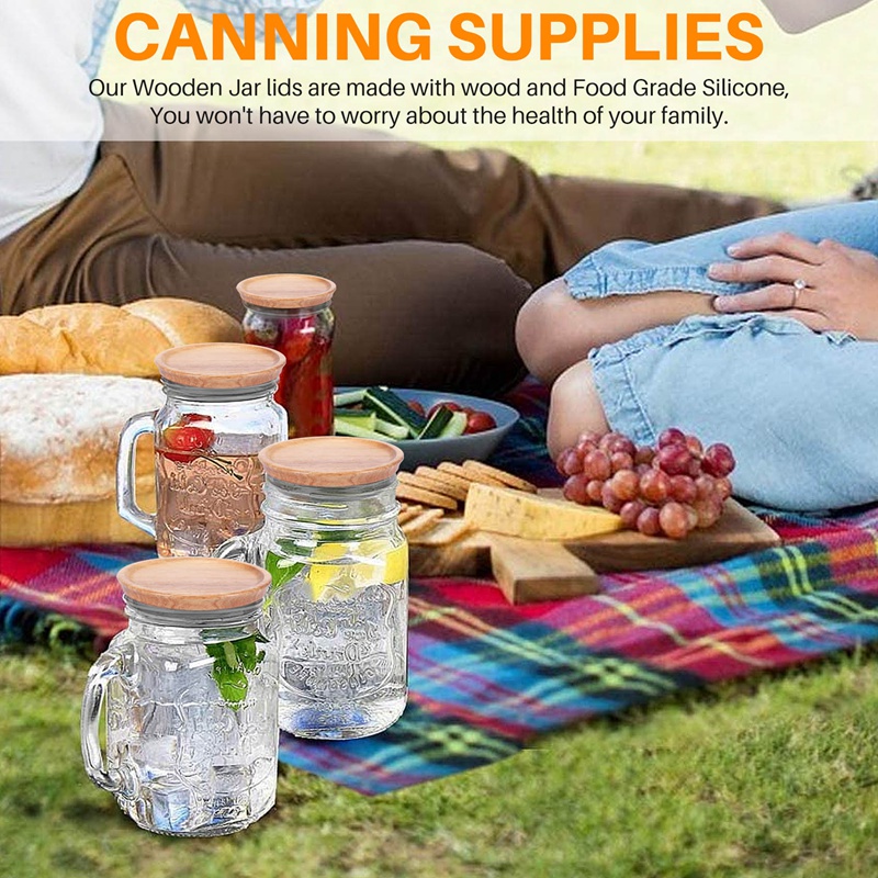 Nắp Đậy Thùng Đựng Thức Ăn Miệng Rộng Bằng Gỗ Chất Lượng Cao Cho Mason / Kerr Jars, Gỗ Acacia