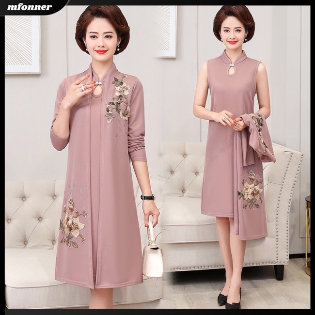 Set Đầm Sát Nách 2 Món Màu Sắc Cổ Điển Kèm Áo Khoác Tay Dài Thời Trang Cho Nữ