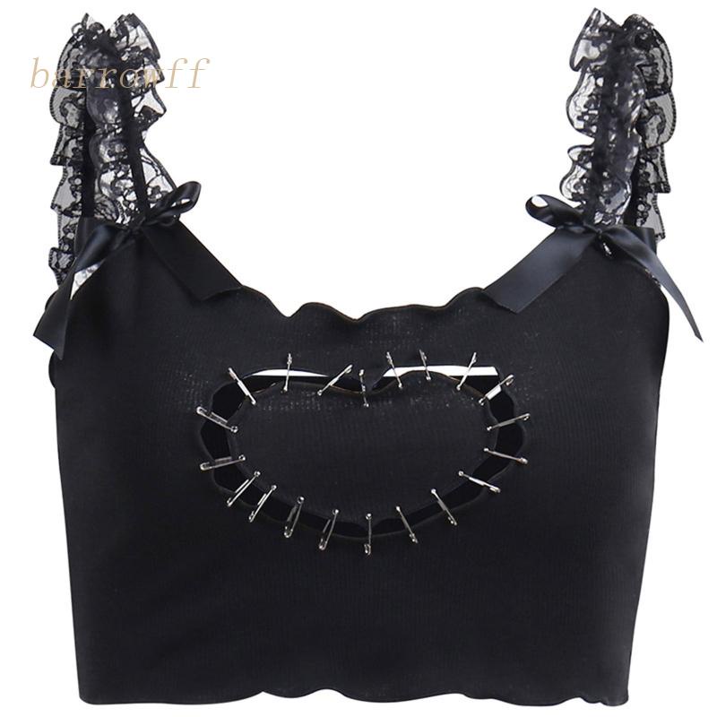 Áo Croptop Hai Dây Phối Ren Phong Cách Quyến Rũ Dành Cho Nữ