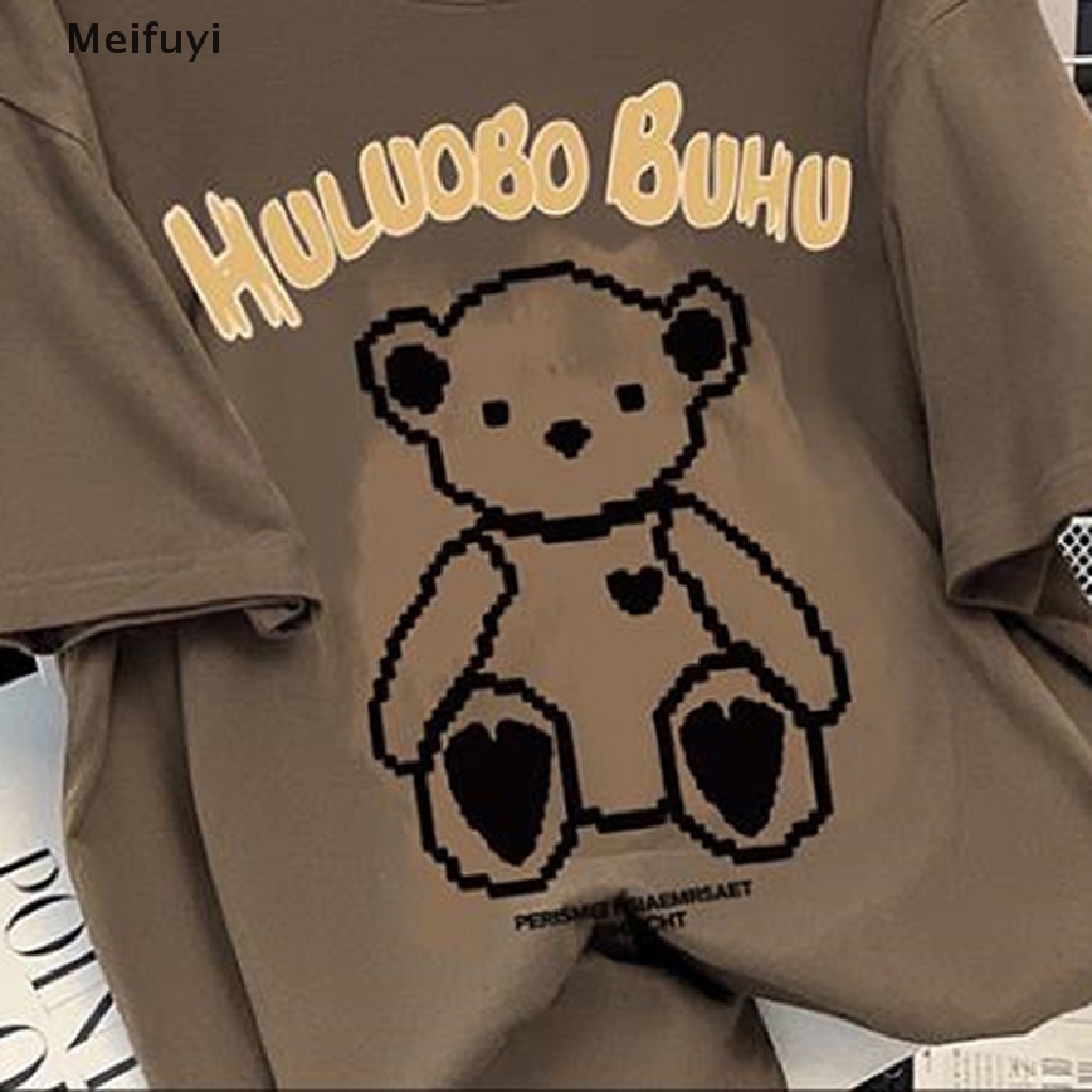 Áo Thun Tay Ngắn Cổ Tròn Dáng Rộng In Hình Gấu Kiểu Retro Mỹ Xinh Xắn Cho Nữ