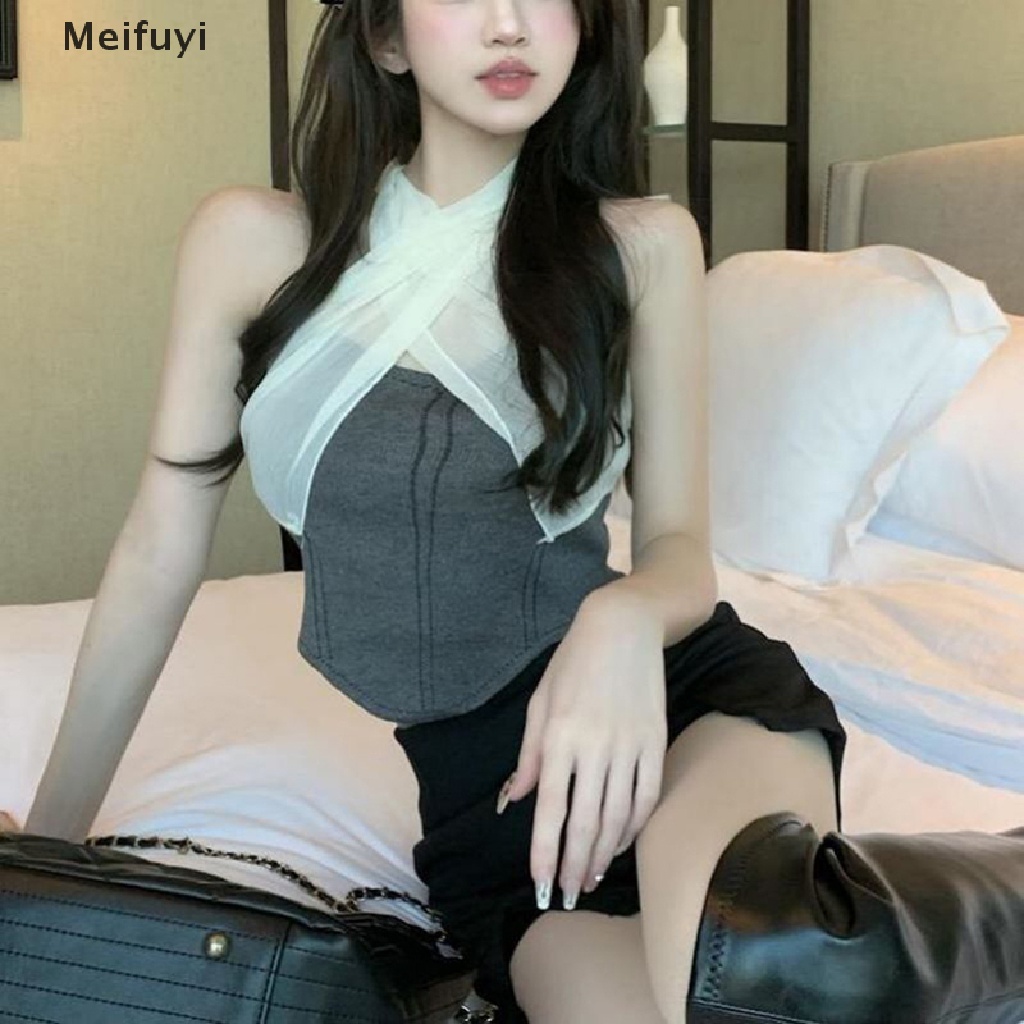[Meifuyi] Áo Hai Dây Mỏng Ghép Nối Dây Chéo Gợi Cảm Thời Trang Mùa Hè Cho Nữ