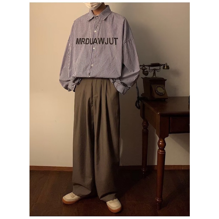 Áo Khoác Sơ Mi Nam Dài Tay Dáng Rộng Họa Tiết Sọc Dọc