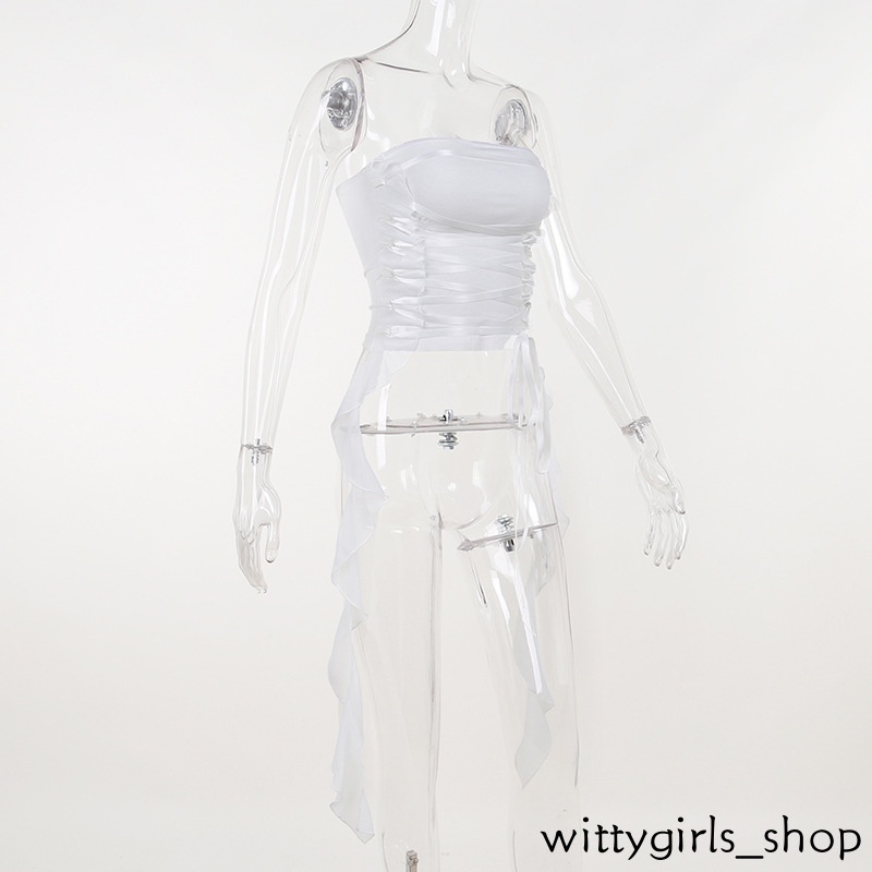 Áo Thun Wittygirls_shops_shops_shop | Áo Ngắn Không Dây Dáng Ôm Phối Ruy Băng Thời Trang Cho Nữ