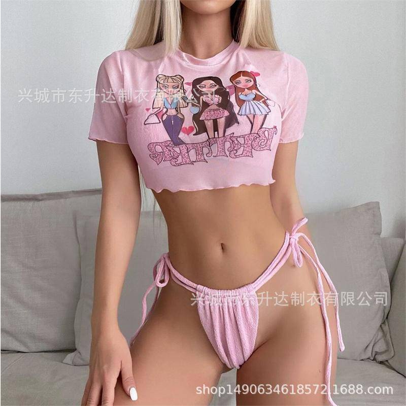 Mới Bộ BIKINI Ba Mảnh Tay Lửng In Họa Tiết Phong Cách Nhật Bản Quyến Rũ Dành Cho Nữ