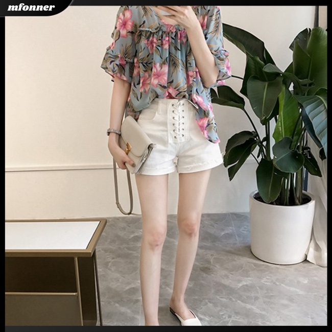 Áo Chiffon Nữ Trễ Vai Cổ Chữ V In Hoa Thời Trang