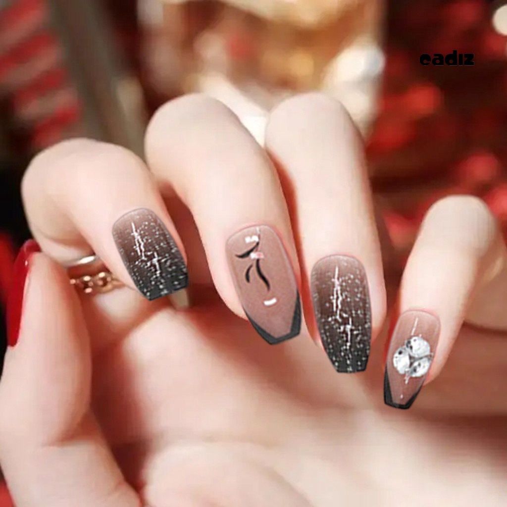 Bộ 24 Móng Tay Giả Ngắn Màu Đen Thanh Lịch Dễ Tháo Rời Không Harm DIY