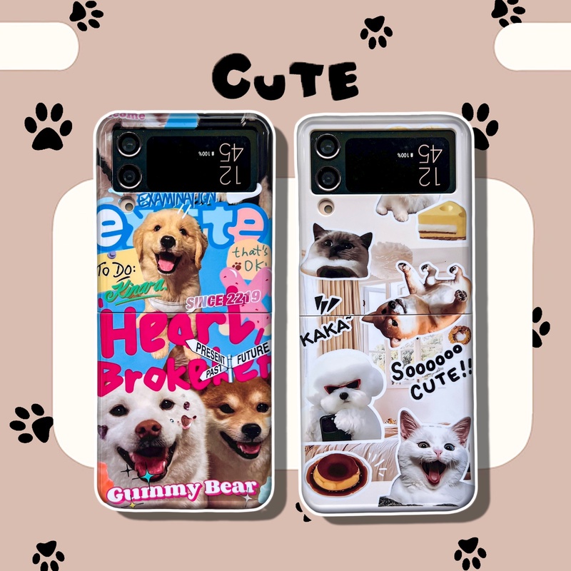 Ốp Điện Thoại PC Cứng In Hình Chó / Mèo Hoạt Hình Đơn Giản Sáng Tạo Cho Samsung Galaxy Z Flip 4 3 4 / 5G