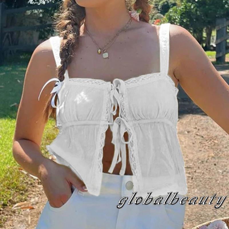 Áo Croptop Không Tay Phối Bèo Nhún Kiểu Dáng Đơn Giản Thời Trang Mùa Hè Cho Nữ