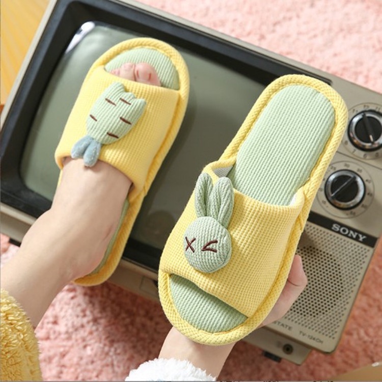 Dép Vải Lanh Đế Dày Chống Trượt Thoáng Khí Họa Tiết Hoạt Hình Xinh Xắn
