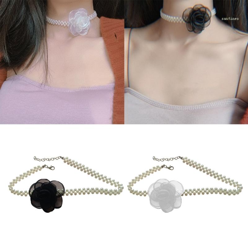 Vòng Cổ Choker Mềm Mại Họa Tiết Hoa Xinh Xắn Cho Nữ