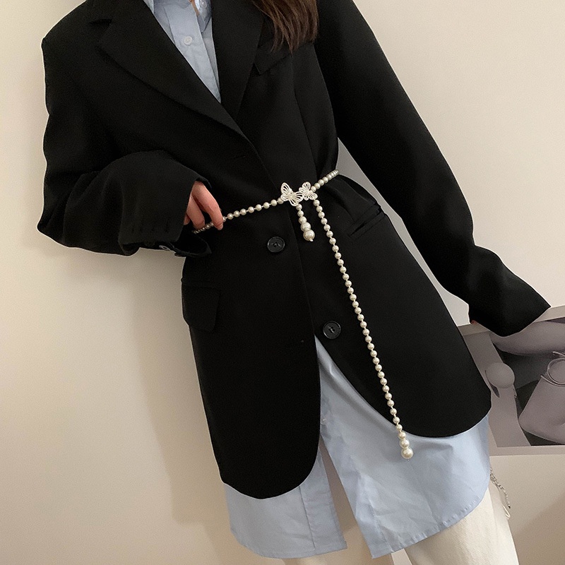 Haimeikang Thắt Lưng Dây Mảnh Đính Ngọc Trai Thời Trang Phong Cách Hàn Quốc Cho Nữ