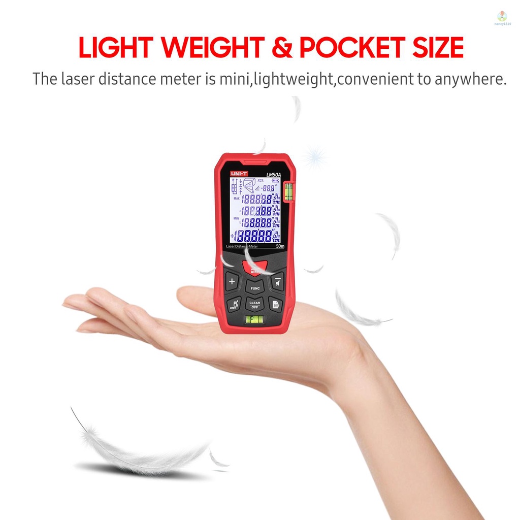 Uni-t Máy Đo Khoảng Cách Bằng Laser LM50A 50M Với 2 Mức Độ Chiếu Màn Hình LCD