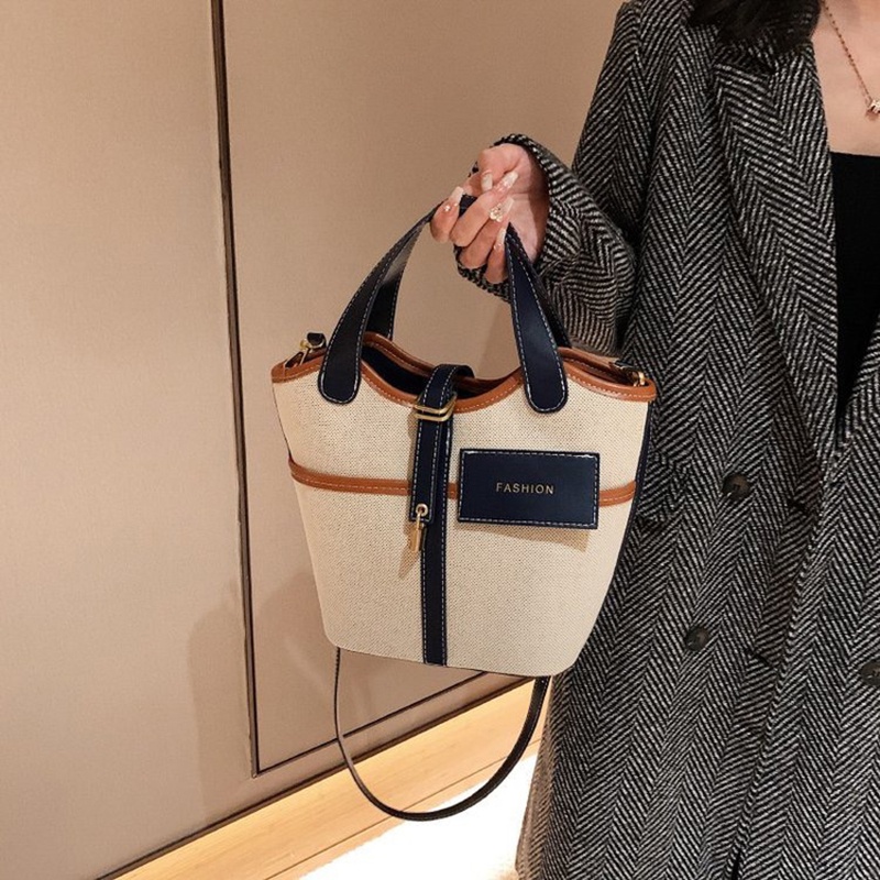 Ielgy Túi Xách bucket Bằng Vải canvas Phối Màu Tương Phản Đa Năng Thời Trang Di Động Cho Nữ