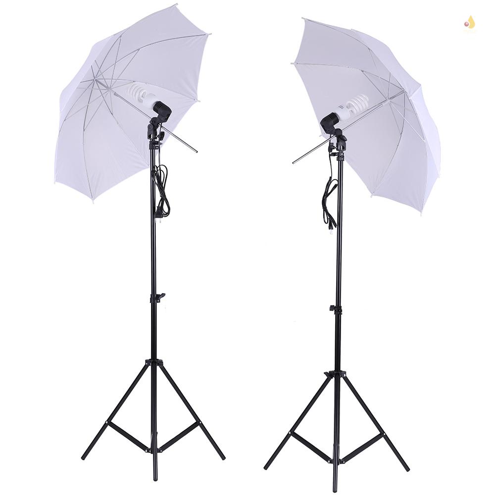 Set 2 Dù Mềm Màu Trắng + 2 Bóng Đèn 45W 6.6Ft + 2 Chuôi Đèn Xoay 33 Inch Dùng Trong Studio Chụp Ảnh