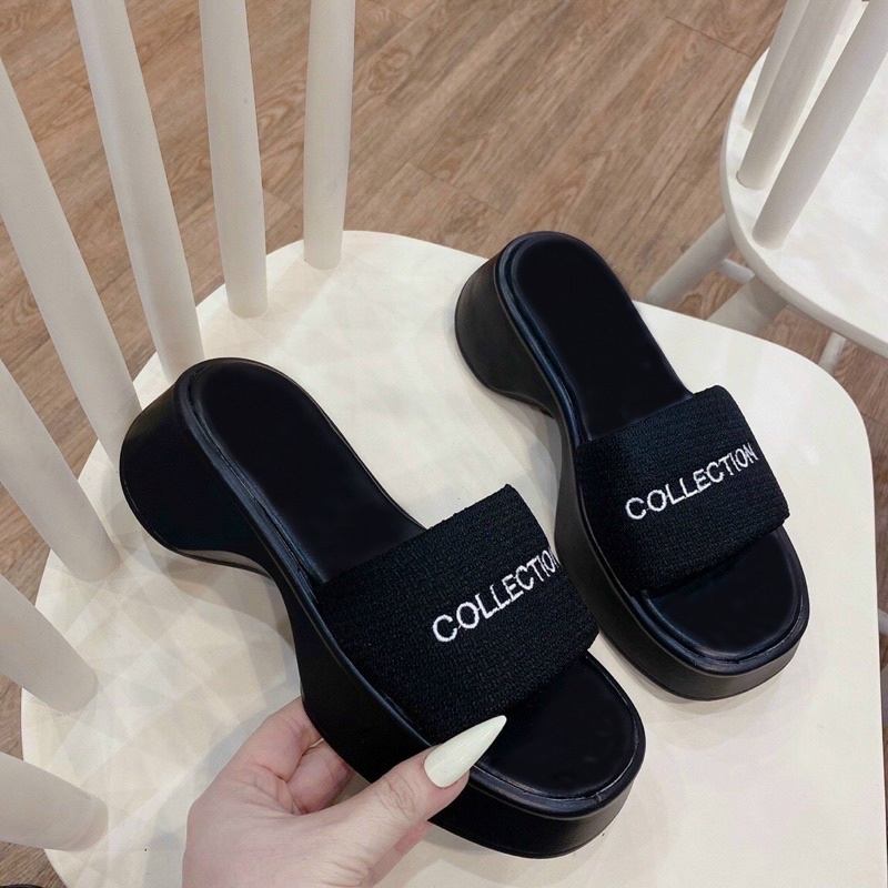 Dép Sandal nữ quai ngang đế cao 5p phiên bản Collection êm chân