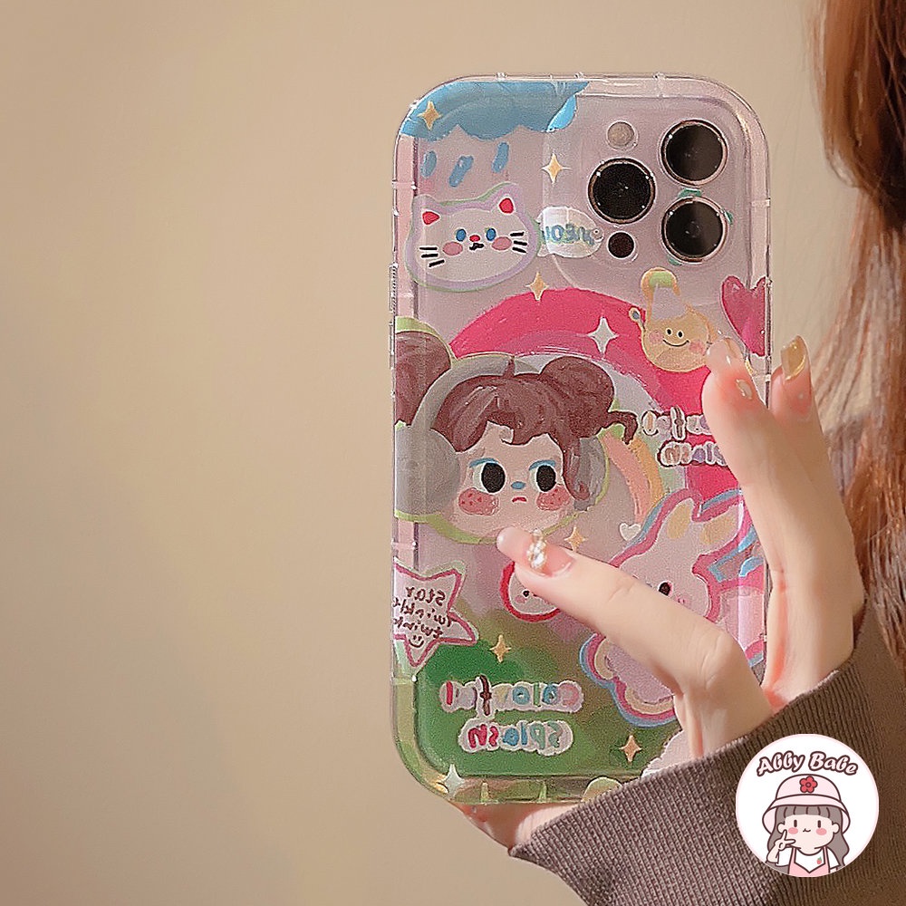 Ốp Điện Thoại TPU Mềm Bo Viền Vẽ Hình Cô Gái Hoạt Hình / Cầu Vồng Nhiều Màu Cho IPhone 14 Pro Max 13 12 11 Pro Max X XS Max