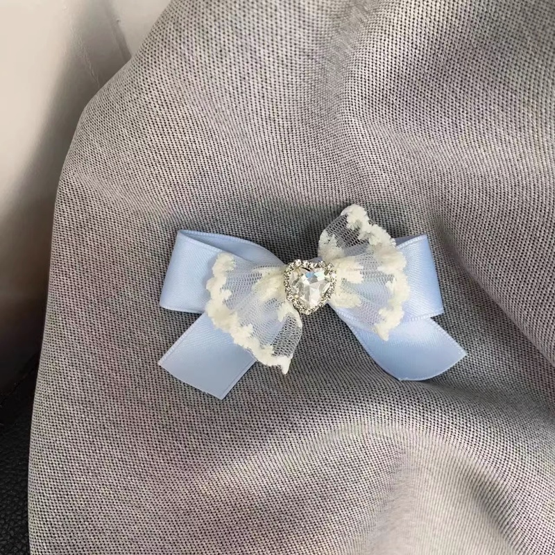 Kẹp Tóc Nơ Satin Màu Kem Đính Đá Thời Trang