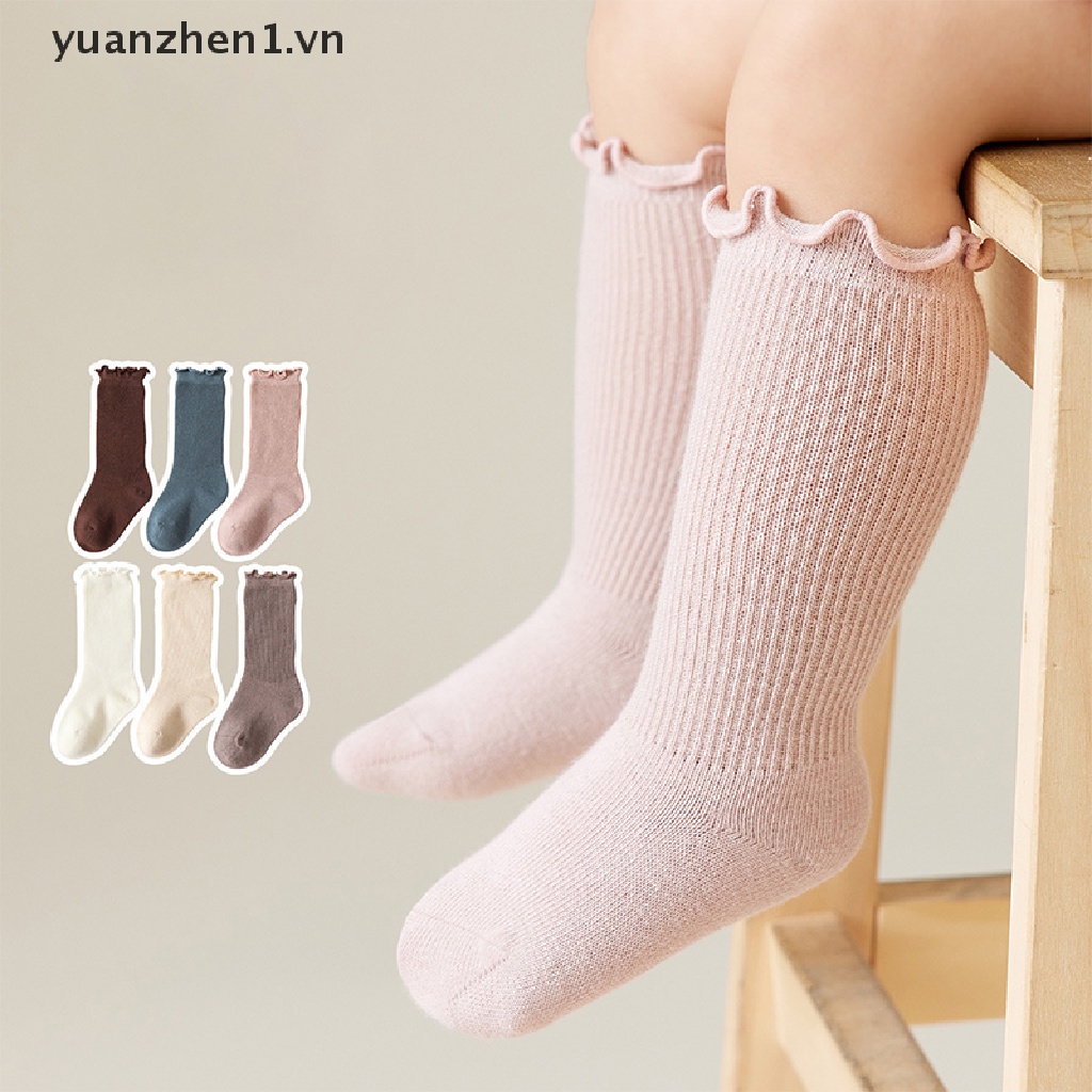 Tất Chân Cotton Cao Qua Gối Màu Trơn Dễ Thương Cho Bé Gái