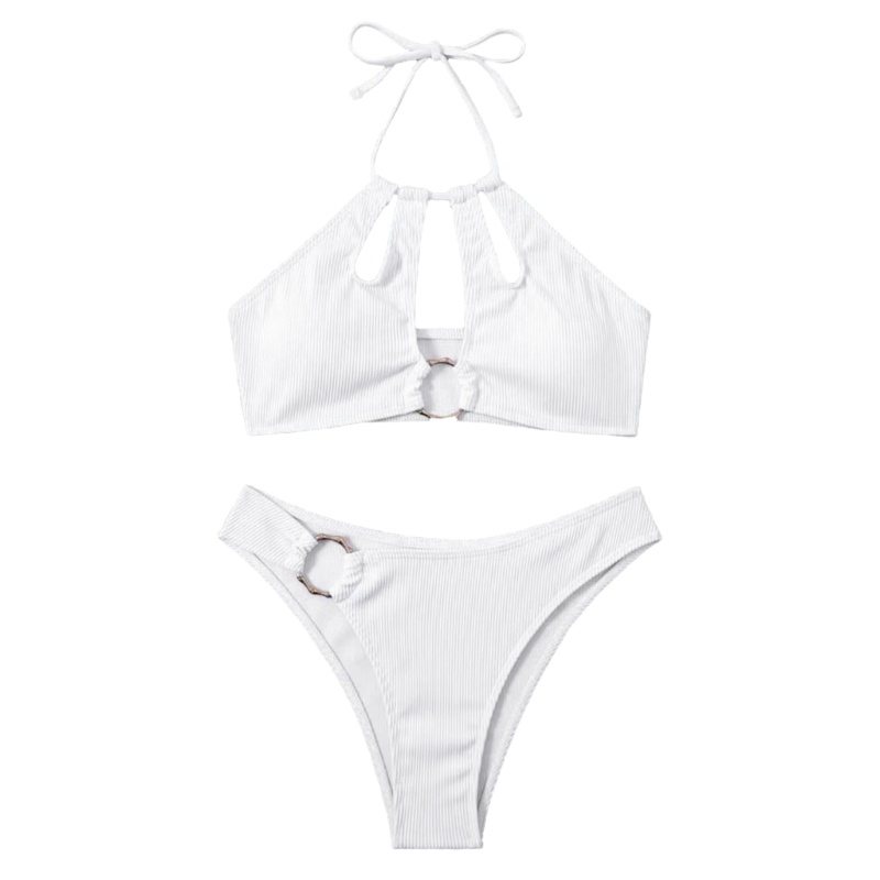 Brroa Bộ Bikini Hai Mảnh Mềm Cắt Cao Màu Trơn Có Dây Buộc Gợi Cảm Cho Nữ Sw