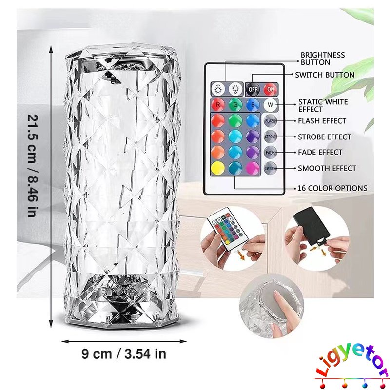Đèn Ngủ Để Bàn 16 Màu Sắc Bằng Acrylic Hình Kim Cương 3D Độc Đáo