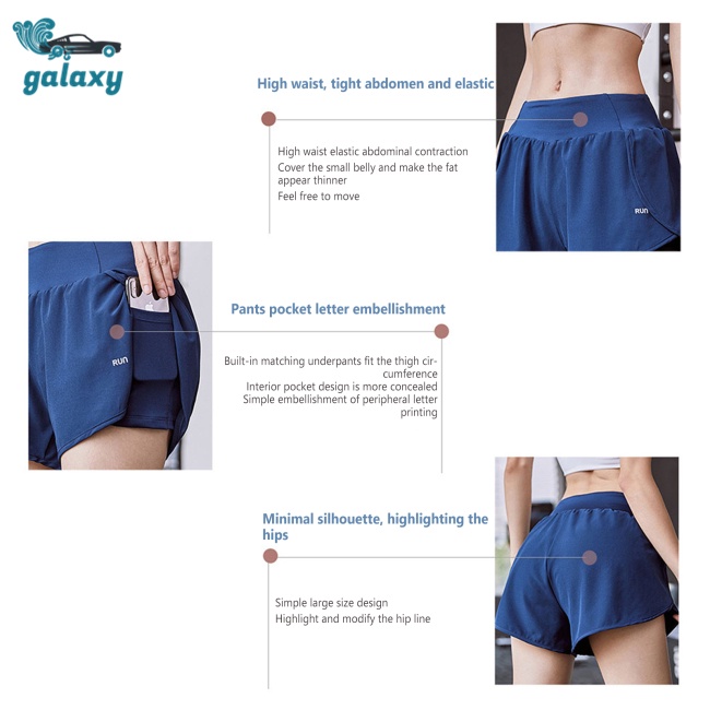 Galaxy Quần Short Thể Thao Lưng Cao Có Túi Chất Liệu Khô Thoáng Nhanh Thời Trang Cho Nữ