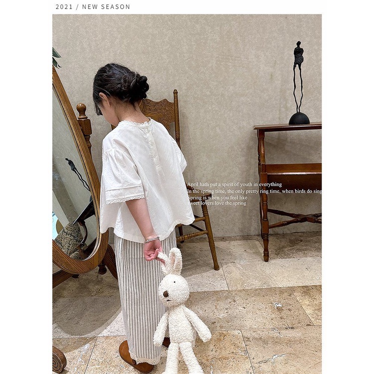 Set Áo Thun Tay Ngắn Và Quần Dài Họa Tiết Kẻ Sọc Thời Trang Mùa Hè Cho Bé Gái