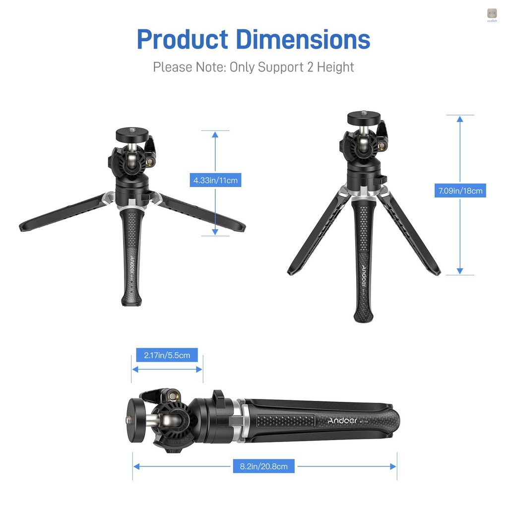 Giá Đỡ Ba Chân Andoer MT-01 Để Bàn 2 Mức Độ Điều Chỉnh Chiều Cao 360° Đầu Bi Xoay Có Giá Đỡ Điện Thoại Chịu Tải Tối Đa. 5kg Hỗ Trợ Live Streaming Online
