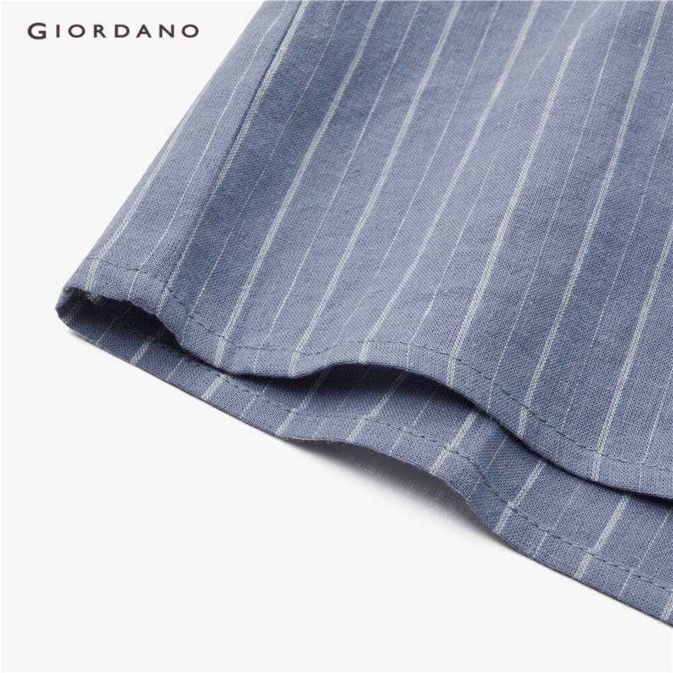 GIORDANO WOMEN Linen cotton elbow-length sleeve loose shirt 05343459