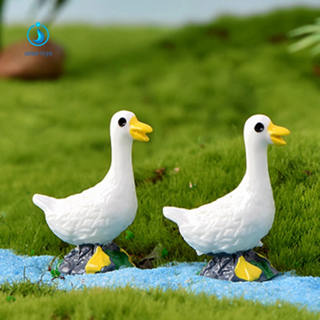2 Tượng Vịt Con Trắng Dùng Trang Trí Tiểu Cảnh