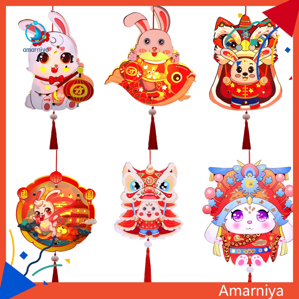 Lồng Đèn Hình Thỏ Hoạt Hình Màu Dạ Quang DIY Làm Quà Tặng Năm Mới Cho Bé