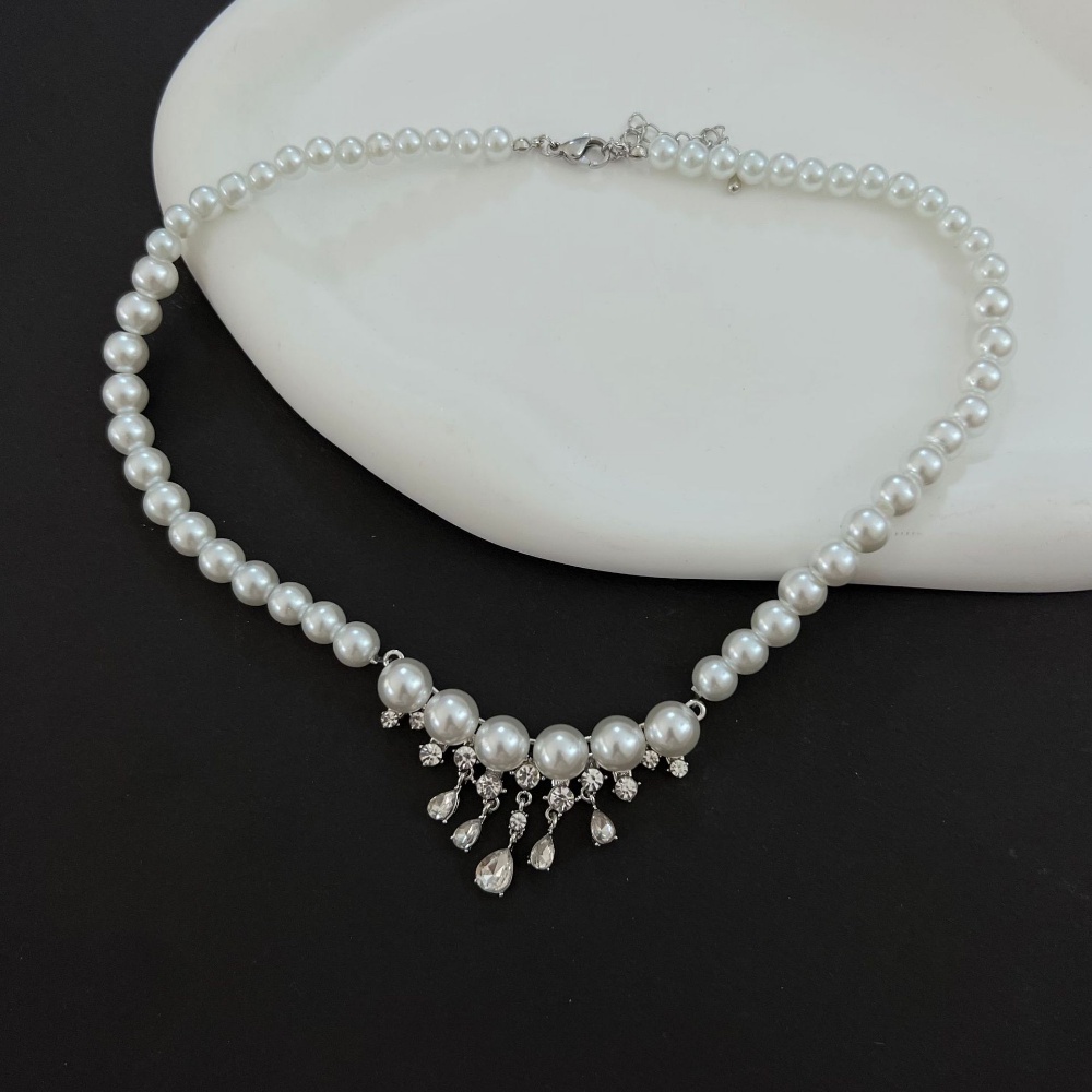 Vòng cổ Hai Lớp Đính Ngọc Trai Hình Giọt Nước Thời Trang Dành Cho Nữ