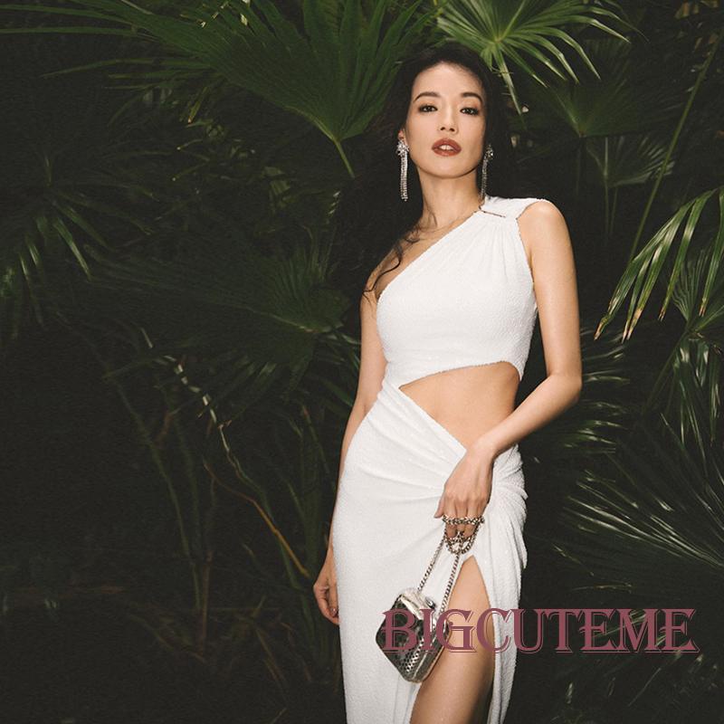 [] - Đầm Dài Dáng Ôm Không Tay Xẻ Tà Hở Vai Màu Trơn Mùa Hè Dành Cho Nữ