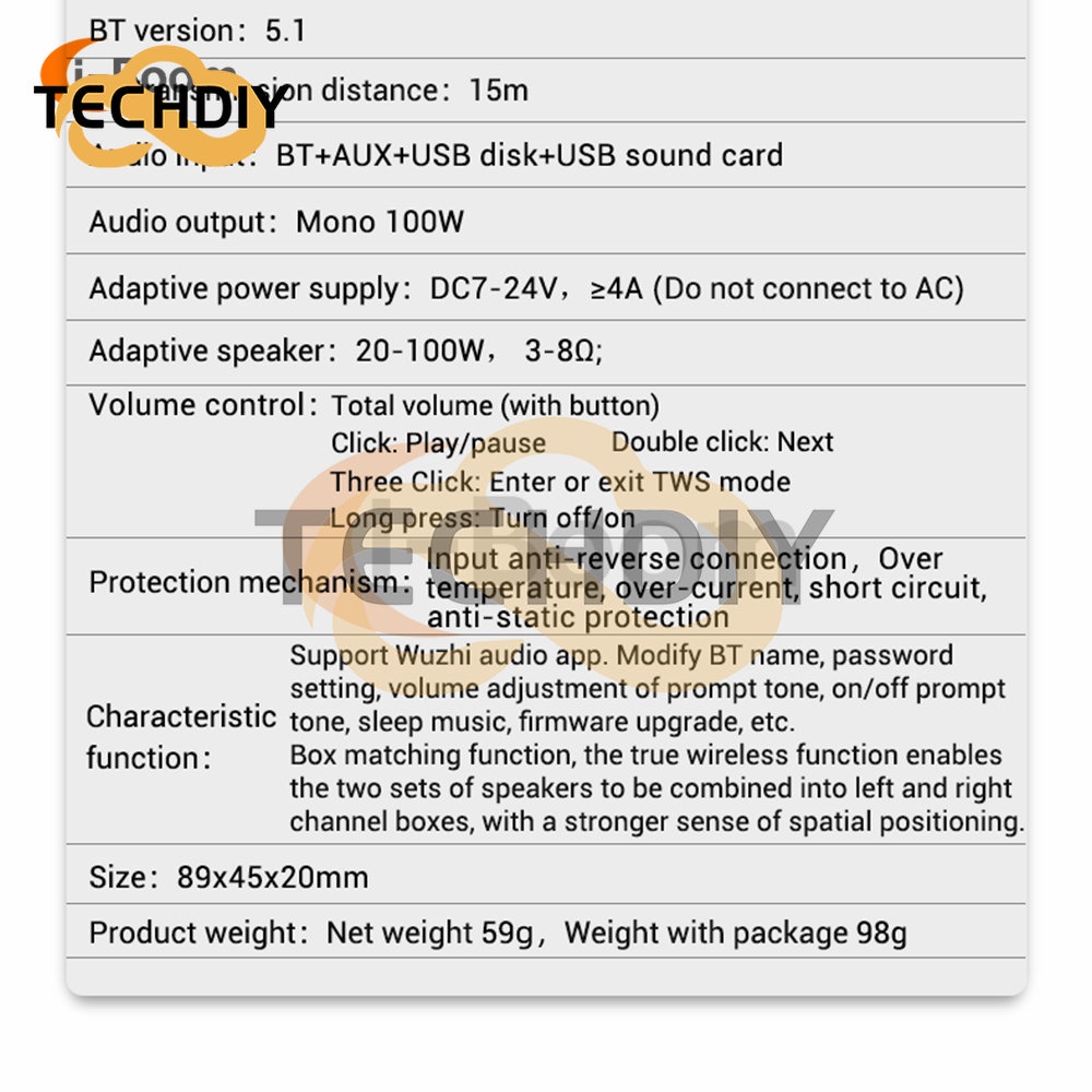Bảng Mạch Khuếch Đại Âm Thanh Bluetooth Kênh Đơn ZK-1001B TPA3116 100W DC 7-24V Kèm Hộp Đa Năng