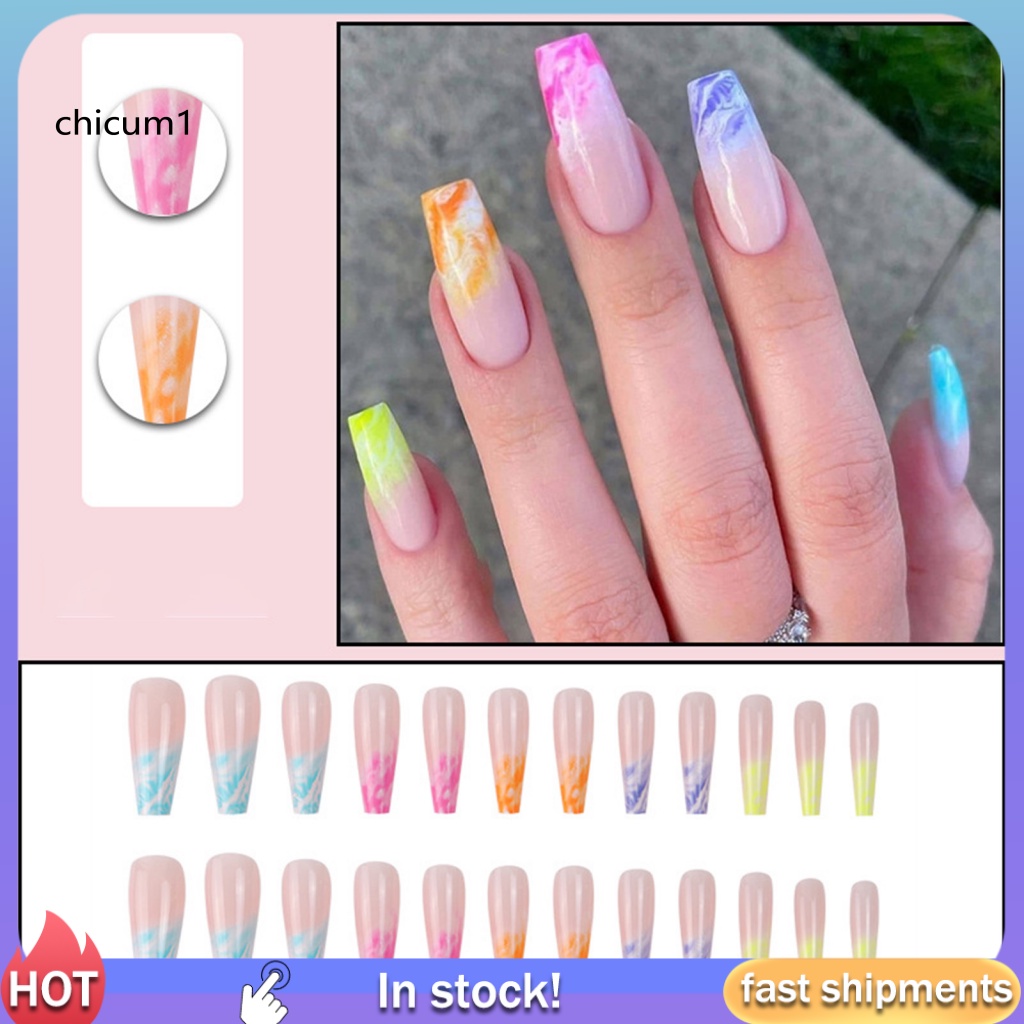 1 Bộ Móng Tay Giả Tái Sử Dụng Được Kèm Keo Dán Thời Trang