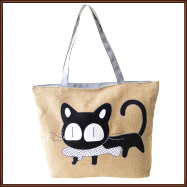 Túi Xách Đeo Vai Bằng Vải Bạt Hình Mèo Dễ Thương Cho Nữ