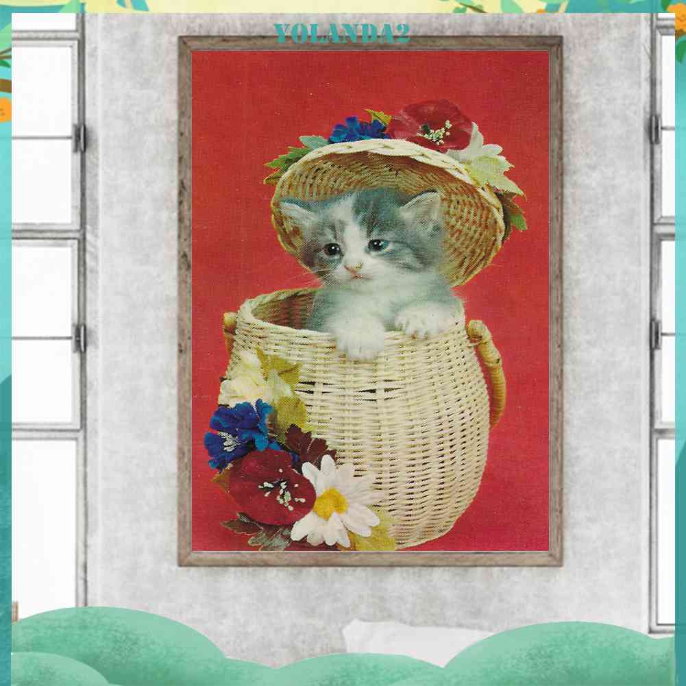 Tranh Đính Đá Kim Cương Toàn Bộ 5D DIY Hình Vẽ Mèo Trang Trí Nhà Cửa