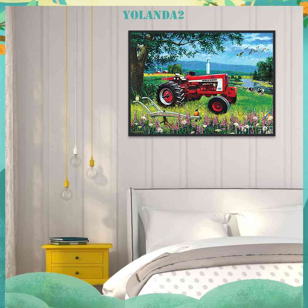 Tranh Đính Đá Kim Cương Toàn Bộ 5D DIY Hình Xe Tải Màu Đỏ