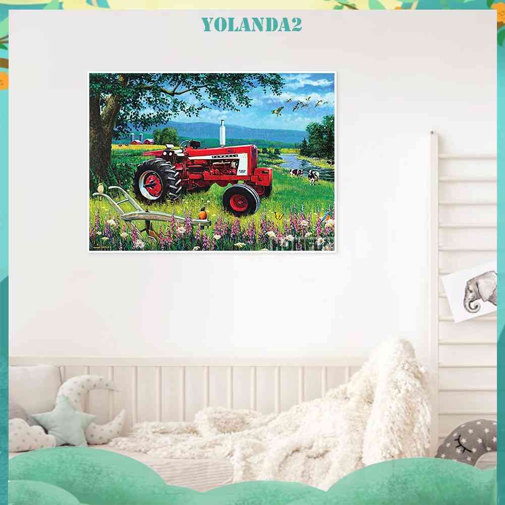 Tranh Đính Đá Kim Cương Toàn Bộ 5D DIY Hình Xe Tải Màu Đỏ