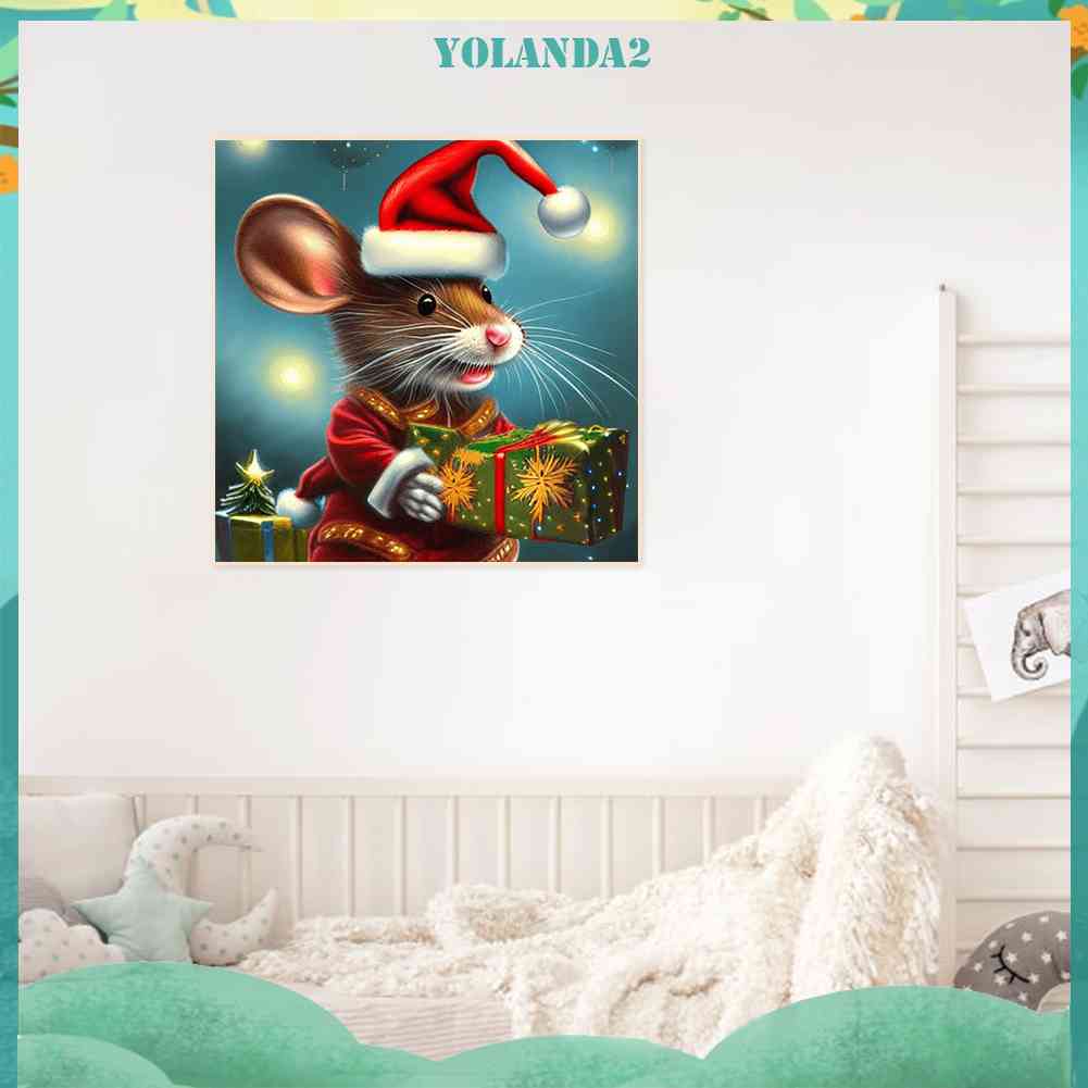 Tranh Đính Đá Kim Cương Toàn Bộ Hình Vẽ Chuột Giáng Sinh DIY Trang Trí Phòng